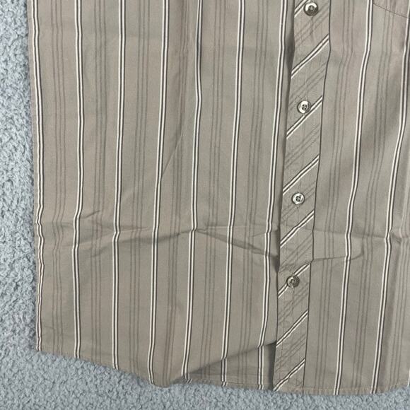 XG Prep Men's Large Brown Striped Crest Short Sleeve Button Up Shirt - Picture 8 of 16